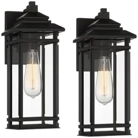 John Timberland North House Mission Outdoor Wall Light Fixtures Set of 2 Matte Black 12" Clear Glass for Post Exterior Barn Deck House Porch image {8}