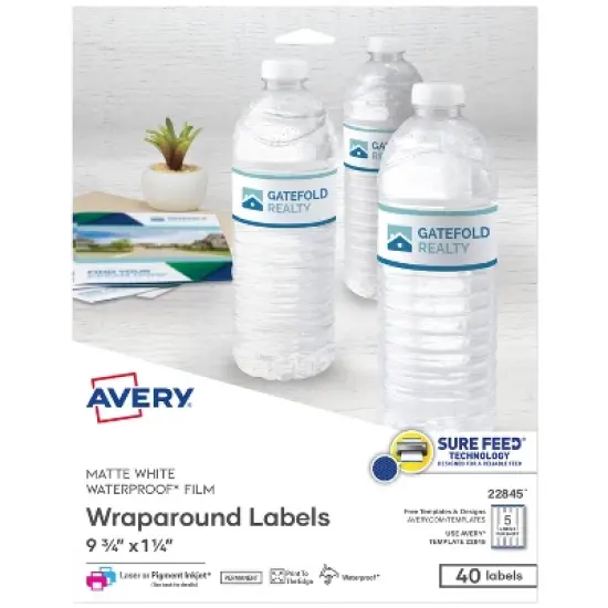 Avery Waterproof Labels, 1-1/4" x 9-3/4", Matte White, 40ct (22845) image {8}