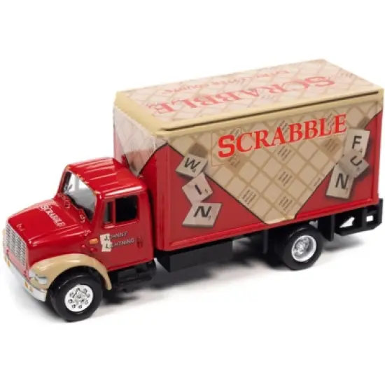 1999 International Cargo Truck Red w/Graphics "Scrabble" "Pop Culture" 2022 Release 2 1/64 Diecast Model Car by Johnny Lightning image {1}