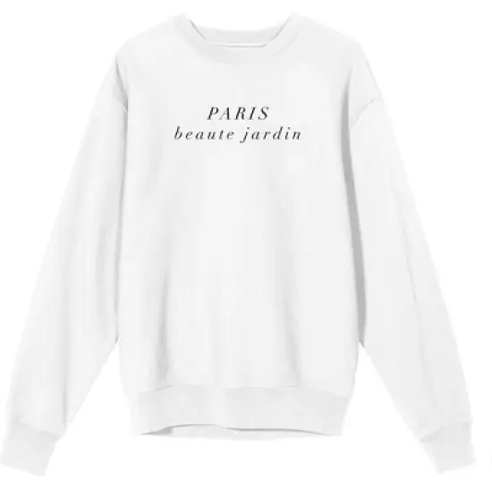Paris Beaute Jardin Crew Neck Long Sleeve White Adult Sweatshirt image {3}