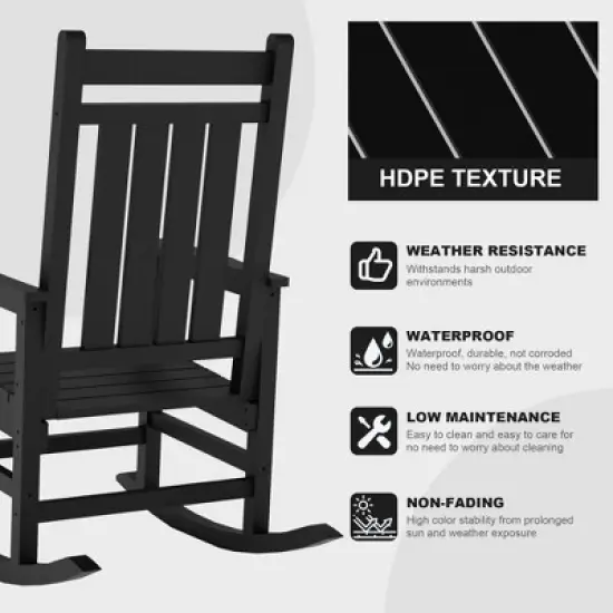 Oversized Rocking Chairs, All Weather Resistant HDPE Outdoor Rocking Chair, High Back Outdoor Rocker for Porch, Patio, Lawn, Garden image {2}