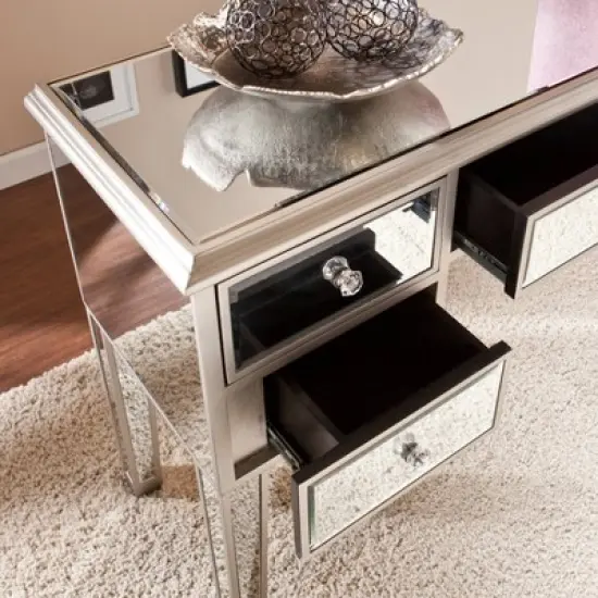 Tobias Mirrored Desk/Console Table - Silver - Aiden Lane image {2}
