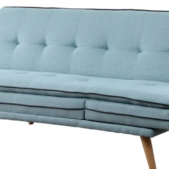 72" Savilla Sectional Sofa Blue Linen/Oak Finish - Acme Furniture image {2}