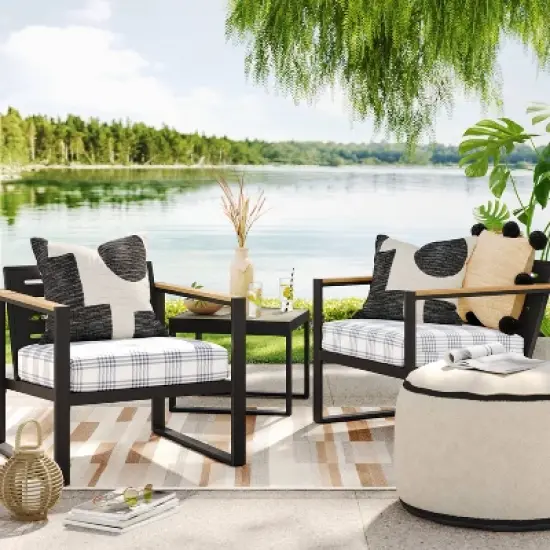 5' x 7' Stripe Tapestry Outdoor Rug Khaki/Gray - Threshold&trade; image {1}