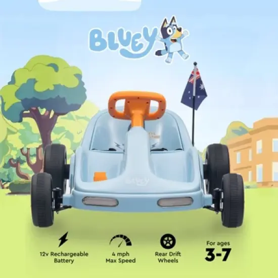 Bluey 12V Electric Go Kart for Kids with Lights, Remote Control, Seat Belt, Rechargeable Battery, Durable Outdoor Ride-On Toy for Ages 3-6 image {1}