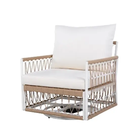 FIONECA 360&iexcl;&atilde; Swivel Bohemian Outdoor Lounge Chair with Handwoven Rope & Powder-Coated Steel Frame, Waterproof Cushions &uml;C Patio, Garden, Poolside image {5}