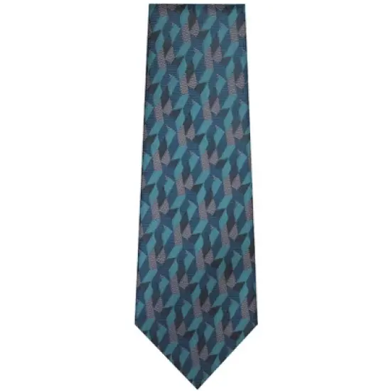 TheDapperTie Men's Navy Blue Geometric Necktie with Hanky image {1}