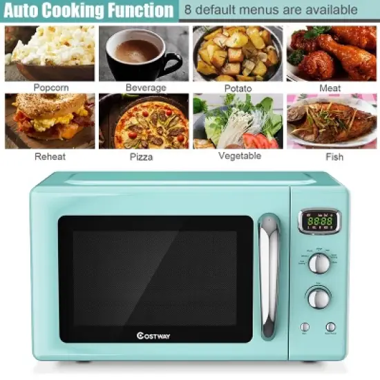 Costway 0.9Cu.ft. Retro Countertop Compact Microwave Oven 900W 8 Cooking Settings BlackGreenWhite image {6}