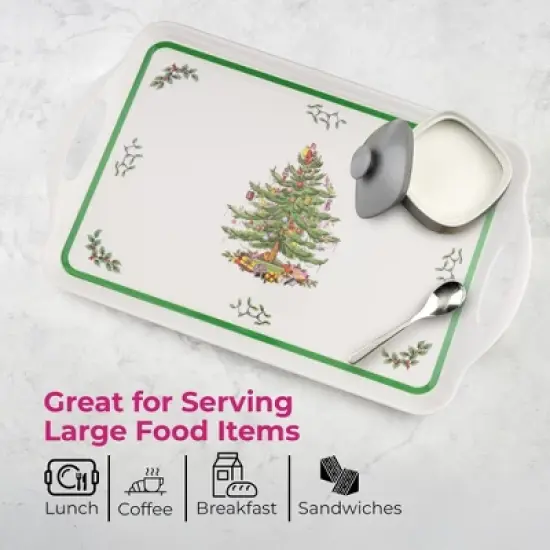 Spode Christmas Tree Large Handled Tray (19" x 11.6") - Festive Melamine Serving Tray - Durable & Lightweight Holiday Serveware - Dishwasher Safe image {4}