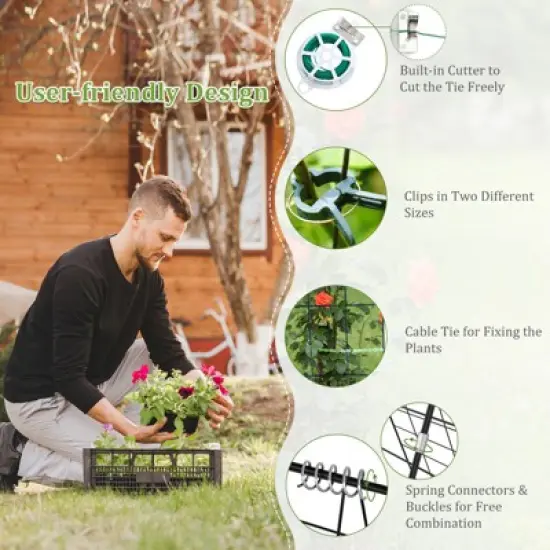 Costway 4 PCS Foldable Cucumber Trellis A-Frame Plant Supports with Twist Ties Green image {5}