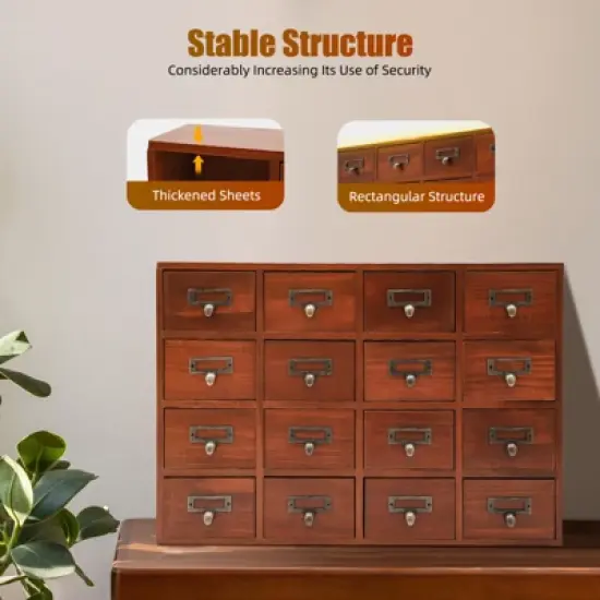 YIYIBYUS Traditional 16 Drawers Wood Apothecary Chest Storage Cabinet image {5}