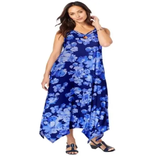 Jessica London Women&rsquo;s Plus Size Keyhole Hanky Hem Maxi Dress image {5}