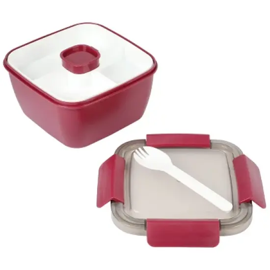 Spice by Tia Mowry Spicy Thyme 6.85in Lunch Box Container with Spork in Dark Pink image {6}