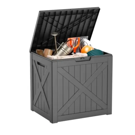 DSVIMOY Deck Boxes, 32 Gal Outdoor Storage Deck Box, Small Patio Storage Bin for Garden Tools, Black, 22.09"*17.09"*20.87" image {5}