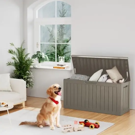 Chic Crate - 46.3'' W 80 Gallons Water Resistant Resin Lockable Deck Box in Brown image {6}