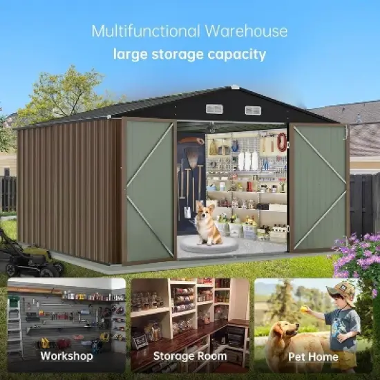 Storage Shed Outdoor with Floor Frame,Waterproof Metal Garden Sheds with Lockable Door Design and Sloping Roof,Outdoor Shed for Garden Backyard image {5}