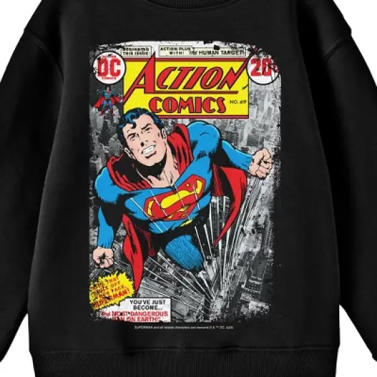 Superman Distressed Action Comics Cover No. 419 Crew Neck Long Sleeve Black Youth Tee image {1}