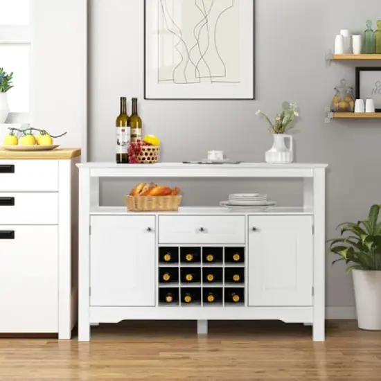 Costway Storage Buffet Sideboard Table Kitchen Sever Cabinet Wine Rack White image {3}
