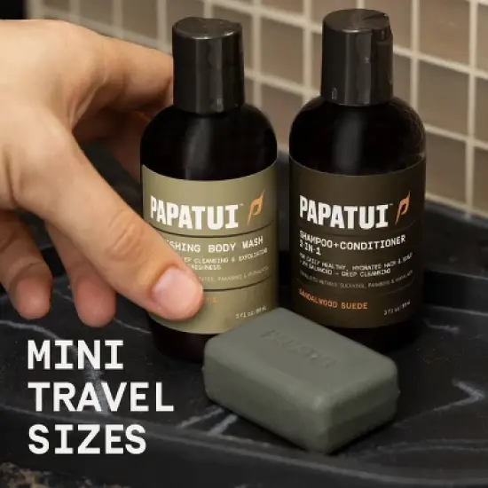 Papatui Men's Paraben-Free and Sulfate-Free 2-in-1 Shampoo + Conditioner - Sandalwood Suede - Trial and Travel Size - 3 fl oz image {2}