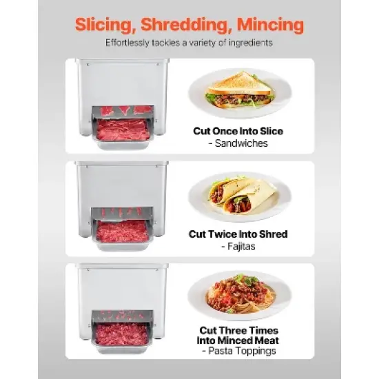 VEVOR Meat Cutter Machine, 550W Meat Slicer, 350 lb/h Commercial Meat Cutting Machine, Stainless Steel, 3.5 mm Thickness, Silver image {6}