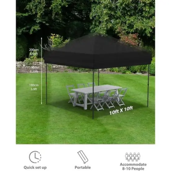 10'x10' Pop Up Canopy Tent Easy to Set Up and Take Down, with 4Pcs Sidewalls, Portable Instant Commercial Canopy for Patio, Outdoor, Camping, Black image {1}