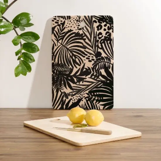 Marta Barragan Camarasa Wild abstract jungle on black Rectangle Cutting Board - Deny Designs image {2}