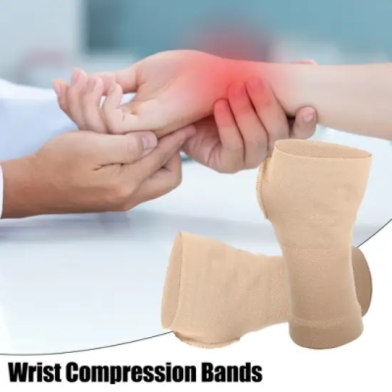Unique Bargains Pair Wrist Support Compression Sleeves Elastic Thin Wrist Brace for Women and Men image {1}