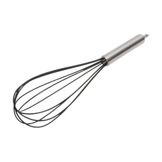 Unique Bargains 12" Black Wire Whisk Stainless Steel Silicone Black Silver Tone image {4}