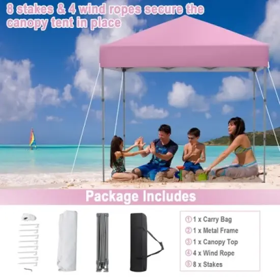Tangkula 6.6x6.6 FT Folding Pop-up Canopy w/ 6.2-8 Height Adjustment Outdoor Pink image {3}