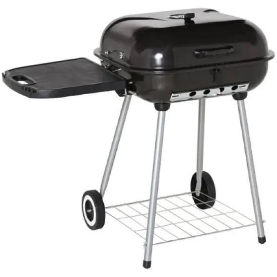 Kumasinova 21" Portable Charcoal Grill with Wheels, Bottom Shelf, Adjustable Vents on Lid, BBQ Smoker for Picnic Camping Backyard Cooking, Black image {7}