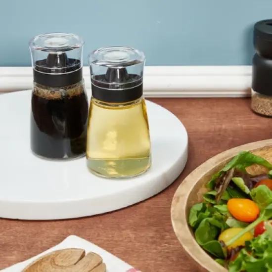 Juvale 2-Piece Small Olive Oil and Vinegar Dispenser Set - Glass Salad Dressing Cruet Bottles for Balsamic, Soy Sauce (5.5 oz) image {2}