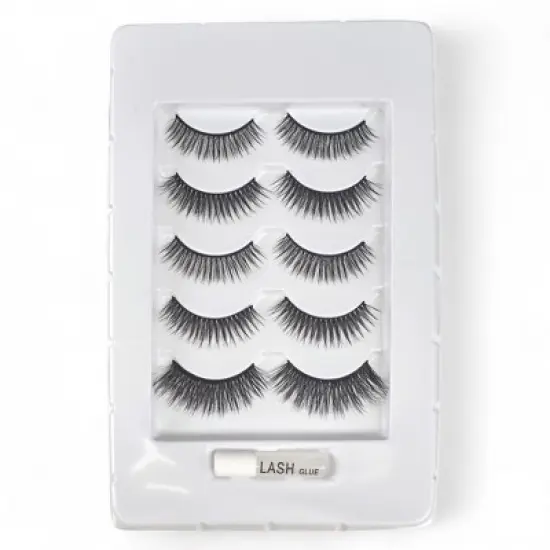 Spa Essentials 5 Pair Premium Faux Lashes with Adhesive &ndash; Reusable & Contact Lens Friendly False Eyelashes image {2}