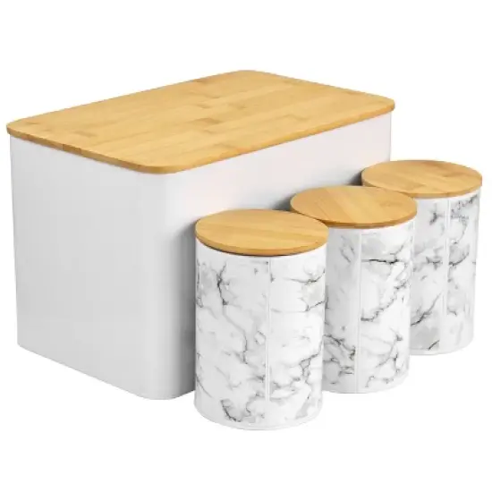 MegaChef 4 Piece Iron Canister Set in Marble image {6}