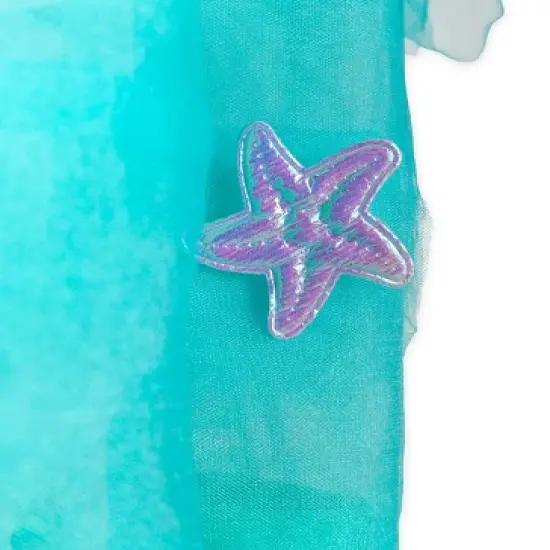 HearthSong Mermaid Blue Scalloped Gauze Canopy with LED Lights and Decorative Applique and cute Shells and Starfish image {8}