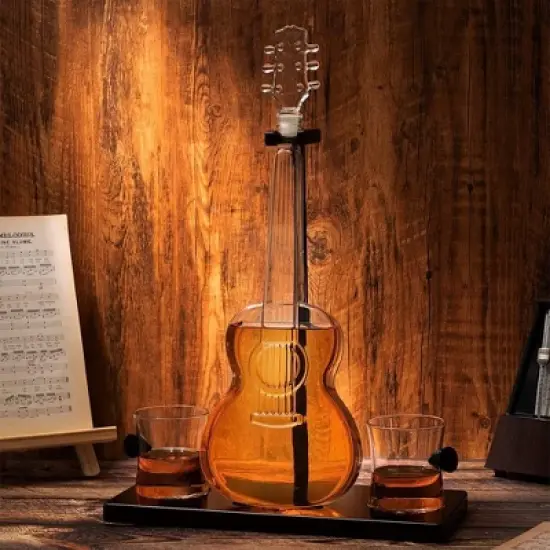 The Wine Savant Guitar Design Whiskey & Wine Decanter Set Includes 2 Whiskey Glasses, Beautiful Home Decor - 1000 ml image {4}