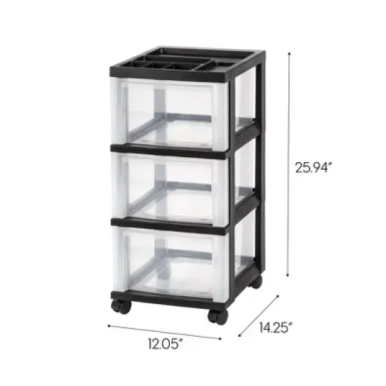 IRIS USA Medium 3 Drawer Cart with Organizer Top, Black image {9}