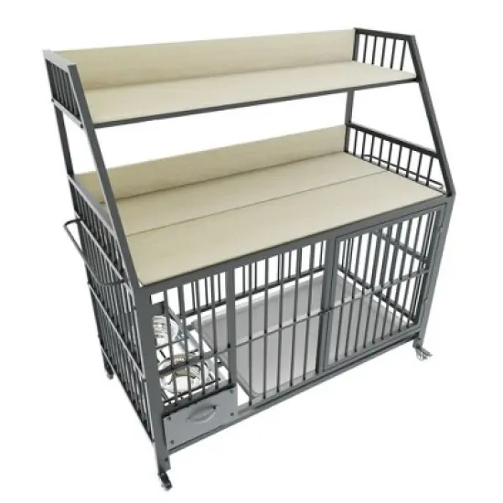 Whisen Large Pet Crate with Rack, Drawers, Stainless Steel Basin image {5}
