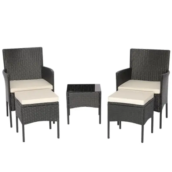 Costway 5PCS Patio Rattan Furniture Set Cushioned Sofa Ottoman Armrest Side Table Garden image {9}