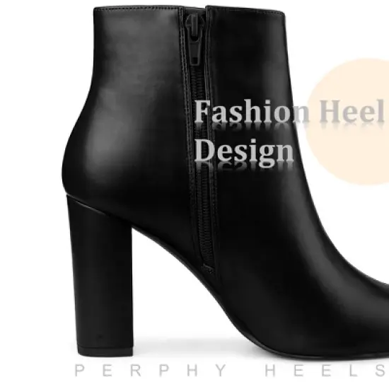 Perphy Women's Pointed Toe Side Zip Block Heeled Ankle Boots image {4}