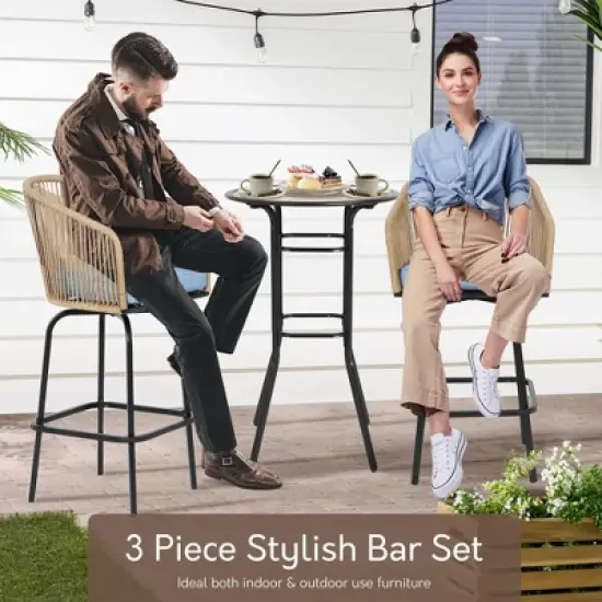 HOMEFUN 3pcs Outdoor Bar Set, 1 PC Patio Bar Table and 2 PCS Chairs Set image {5}