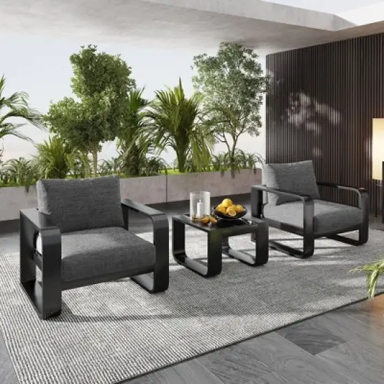 YOOCOZZ 3-Piece Aluminum Patio Set with Thick Cushions and Coffee Table - Gray And Black image {1}