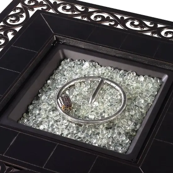 5pc Set with 42" Square Outdoor Aluminum Fire Table & 4 Swivel Rocking Chairs & a Wind Blocker - Oakland Living image {4}