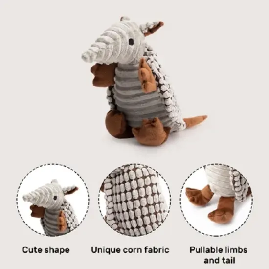 Itopfox Plush Dog Squeaky Toy Stuffed Armadillo Animal Pet Puppy Chew Toys for Small Medium Large All Breed Sizes Dogs, Gray image {6}