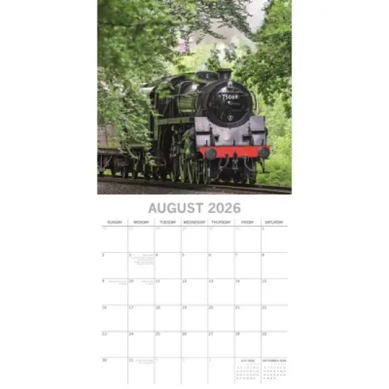 2026 Square Wall Calendar, Steam Trains, 16-Month Black & White Photos Theme with 180 Reminder Stickers (12x12 In) image {2}