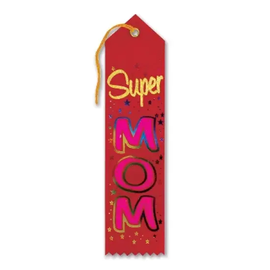 Beistle Super Mom Award Ribbon, 2" x 8", (6/Pkg) Multicolored image {1}