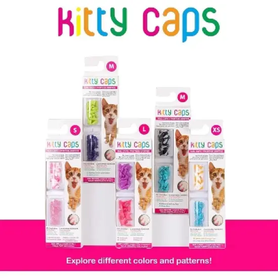 Kitty Caps Nail Caps Covers Cat Claws - Medium (9-13 lbs)- Black With Gray Tips & Baby Blue (40 Count) image {3}