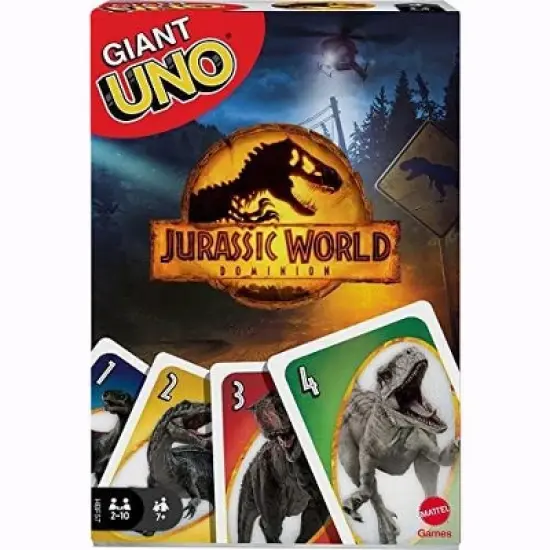 Mattel Games Giant UNO Jurassic World Domination Card Game for Kids & Game Night, Oversized Cards & Customizable Wild Cards image {1}