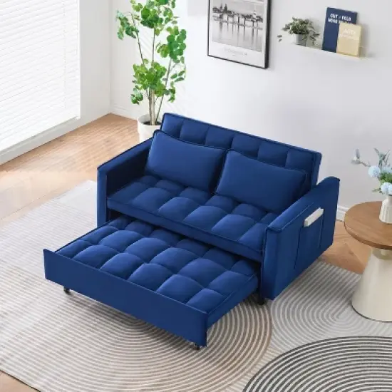 NicBex Modern Velvet Loveseat Convertible Sleeper Sofa Bed with Adjustable Backrest,Upholstered Deep Seat Sofa Couch for Living Room,Apartment image {7}