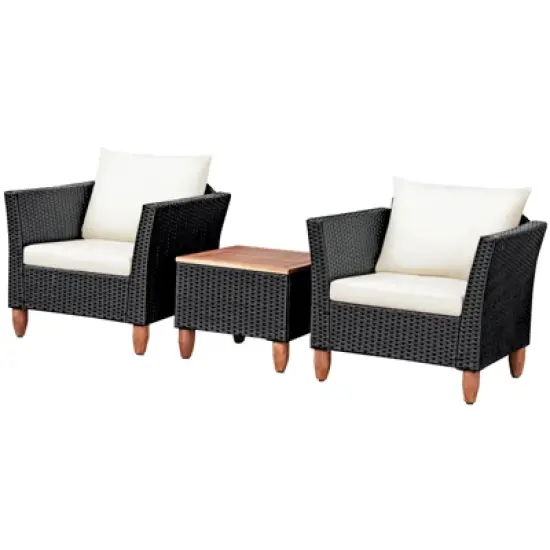 Tangkula 3-Piece Wicker Patio Furniture Set Outdoor Conversation Set w/ Cushions & Coffee Table image {8}