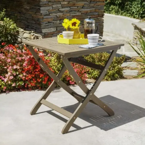 GDFStudio Rabion Outdoor Acacia Wood Folding Bistro Table, Gray image {1}